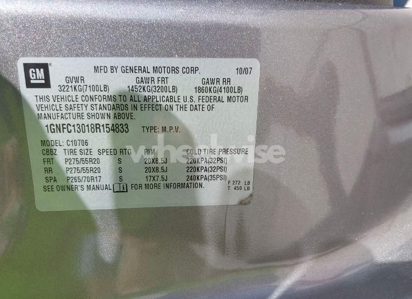 Photo 9 of 2008 Chevrolet Tahoe LTZ (VIN 1GNFC13018R154833)