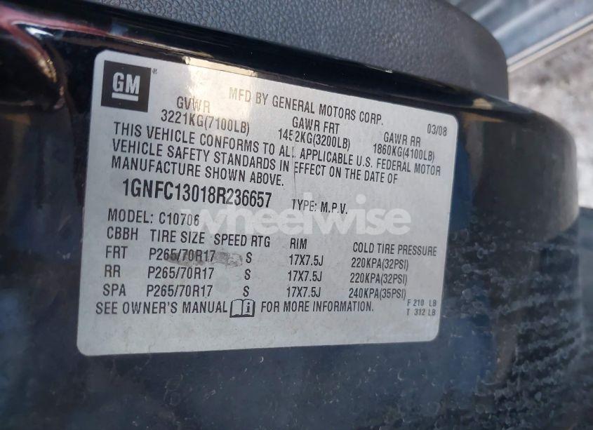 Photo 9 of 2008 Chevrolet Tahoe LS (VIN 1GNFC13018R236657)