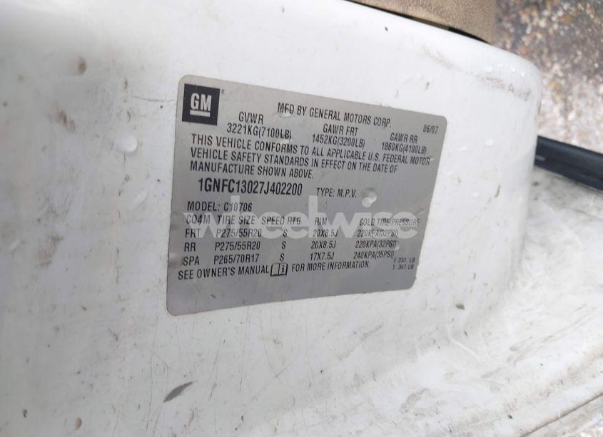 Photo 9 of 2007 Chevrolet Tahoe LTZ (VIN 1GNFC13027J402200)