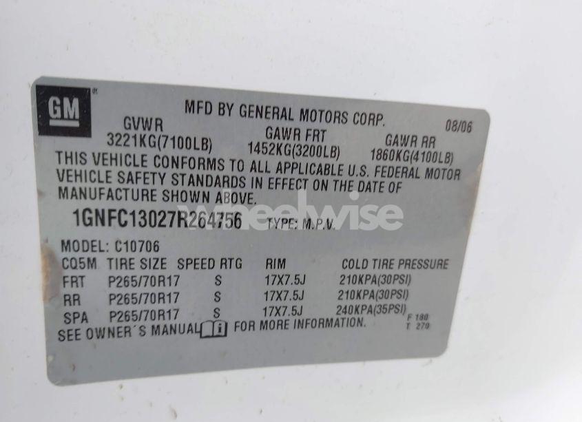 Photo 9 of 2007 Chevrolet Tahoe LS (VIN 1GNFC13027R264756)