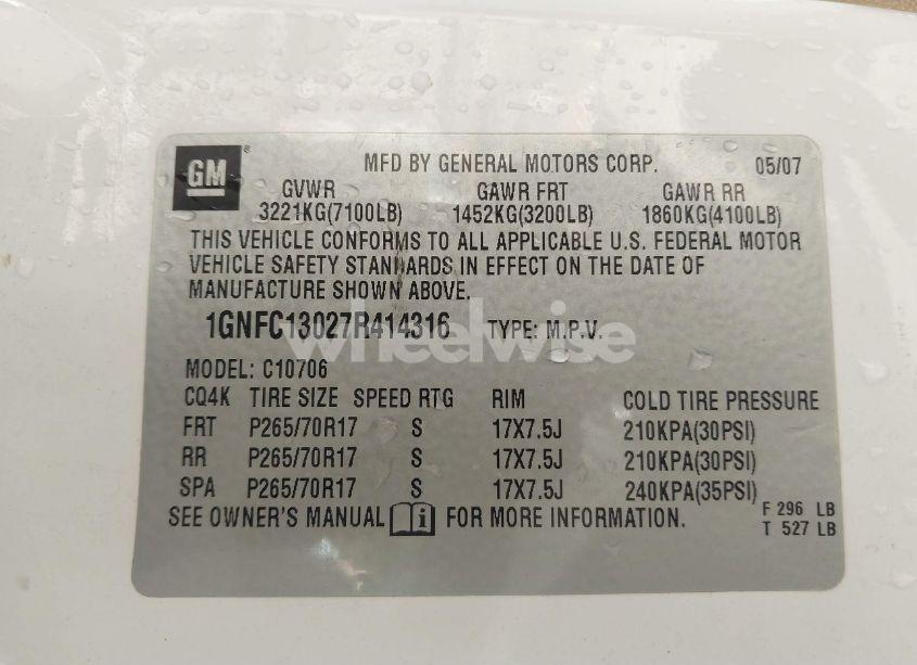 Photo 9 of 2007 Chevrolet Tahoe LT (VIN 1GNFC13027R414316)