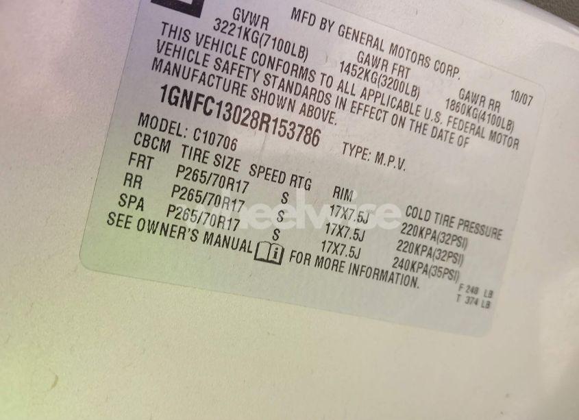 Photo 9 of 2008 Chevrolet Tahoe LT (VIN 1GNFC13028R153786)