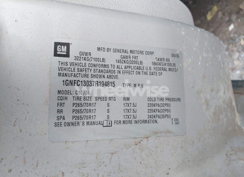 Photo 9 of 2007 Chevrolet Tahoe LS (VIN 1GNFC13037R194815)