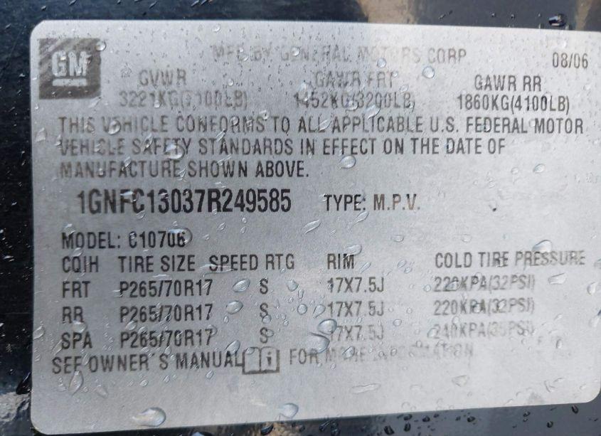 Photo 9 of 2007 Chevrolet Tahoe LS (VIN 1GNFC13037R249585)