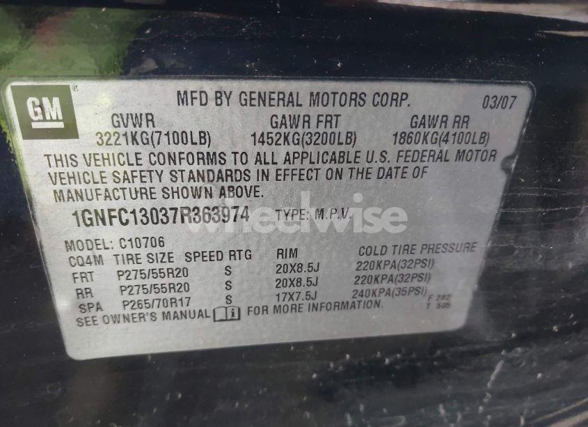 Photo 9 of 2007 Chevrolet Tahoe LT (VIN 1GNFC13037R363974)