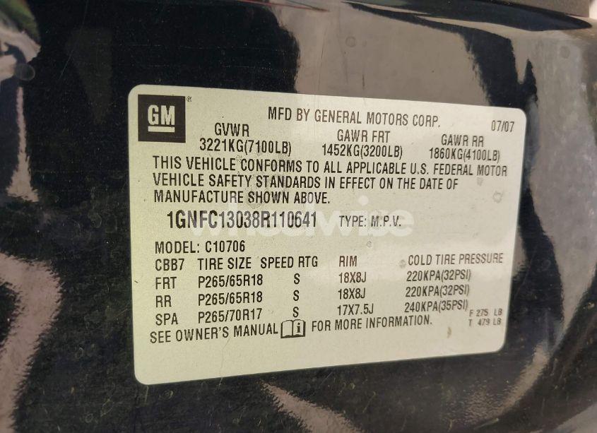 Photo 9 of 2008 Chevrolet Tahoe LT (VIN 1GNFC13038R110641)