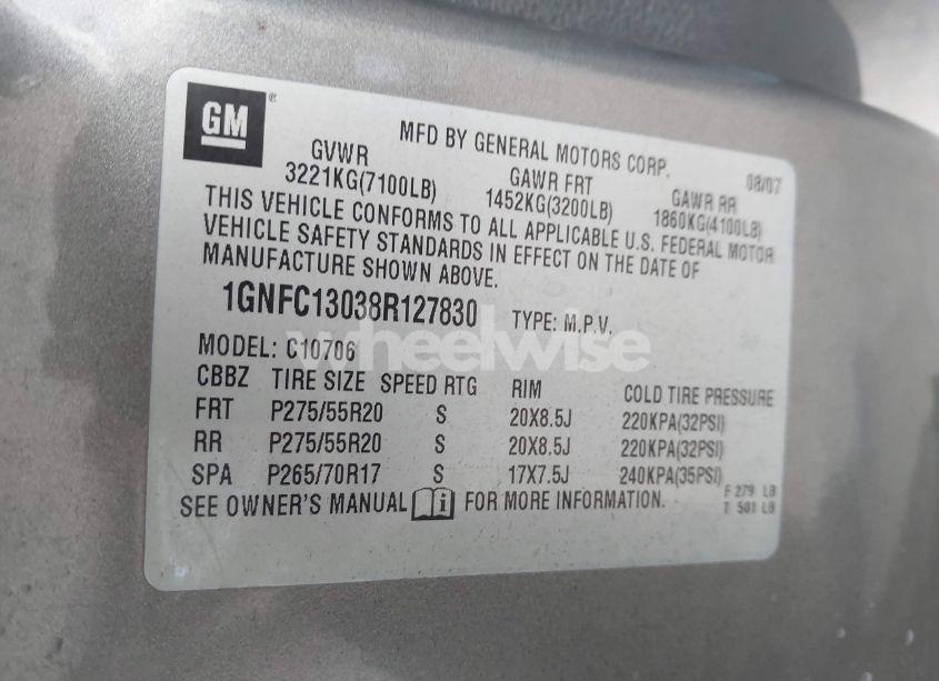 Photo 9 of 2008 Chevrolet Tahoe LT (VIN 1GNFC13038R127830)