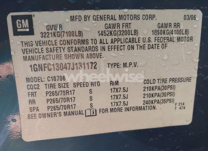 Photo 9 of 2007 Chevrolet Tahoe LT (VIN 1GNFC13047J131172)