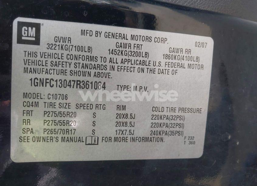 Photo 9 of 2007 Chevrolet Tahoe LTZ (VIN 1GNFC13047R361084)