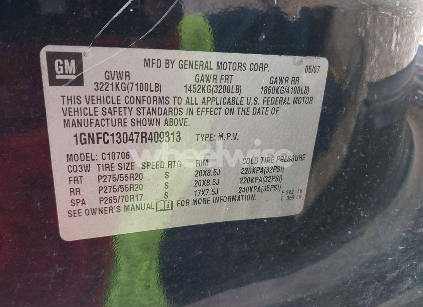 Photo 9 of 2007 Chevrolet Tahoe LT (VIN 1GNFC13047R409313)