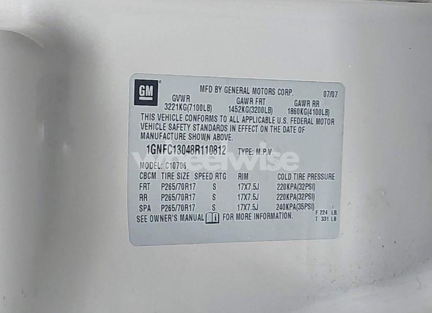 Photo 9 of 2008 Chevrolet Tahoe LT (VIN 1GNFC13048R110812)