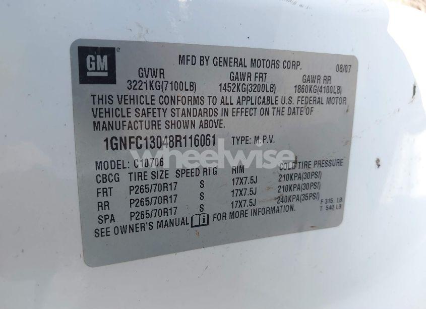 Photo 9 of 2008 Chevrolet Tahoe LT (VIN 1GNFC13048R116061)