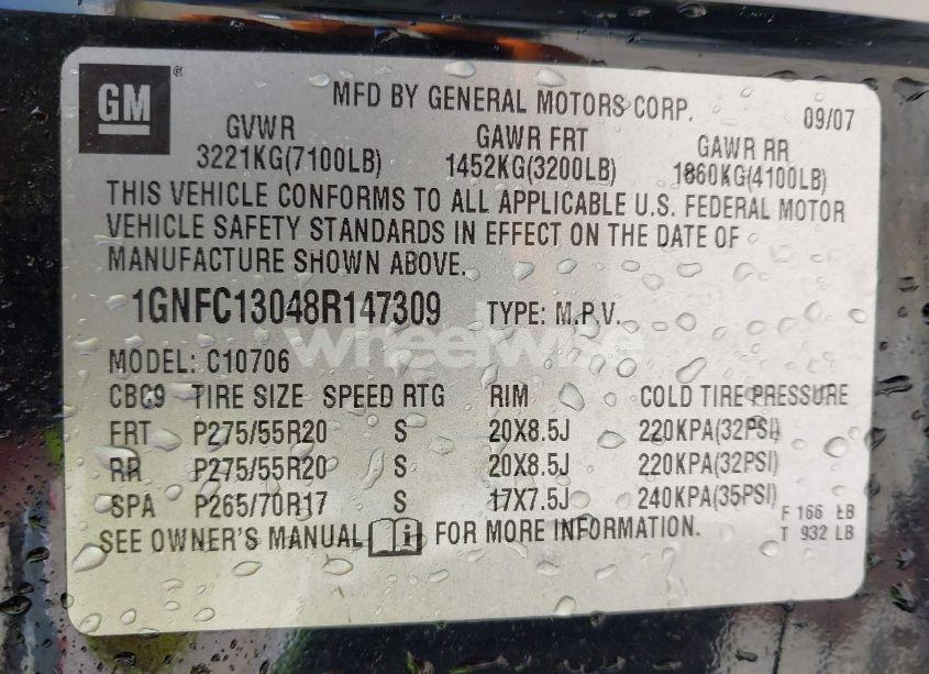 Photo 9 of 2008 Chevrolet Tahoe LT (VIN 1GNFC13048R147309)