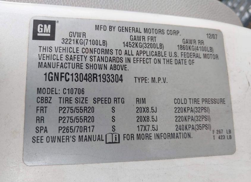 Photo 9 of 2008 Chevrolet Tahoe LTZ (VIN 1GNFC13048R193304)