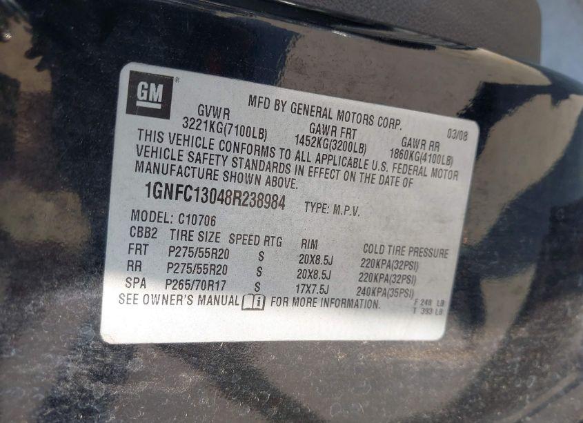 Photo 9 of 2008 Chevrolet Tahoe LT (VIN 1GNFC13048R238984)