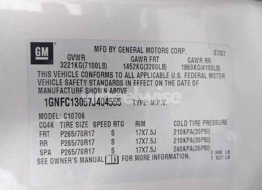 Photo 9 of 2007 Chevrolet Tahoe LT (VIN 1GNFC13057J404555)