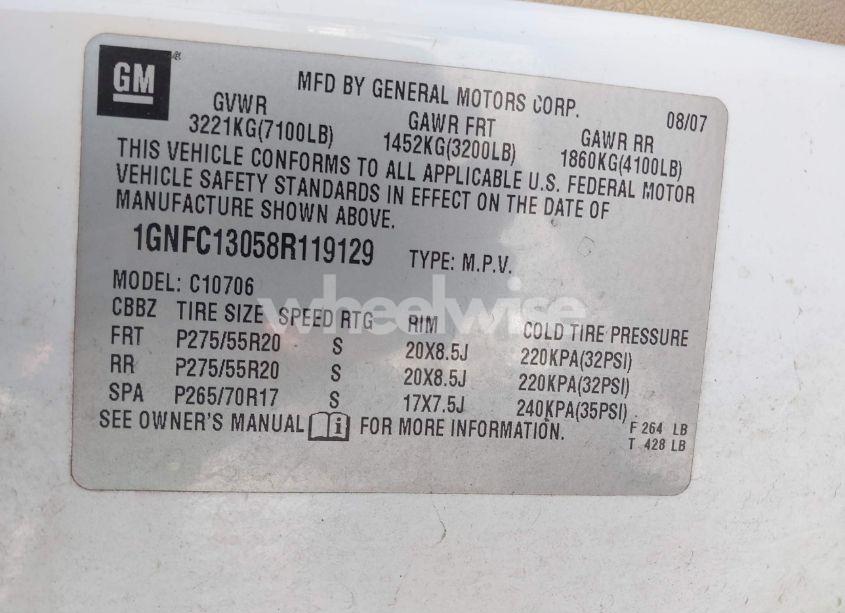 Photo 9 of 2008 Chevrolet Tahoe LTZ (VIN 1GNFC13058R119129)