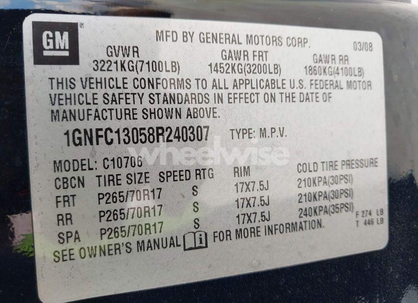 Photo 9 of 2008 Chevrolet Tahoe LT (VIN 1GNFC13058R240307)