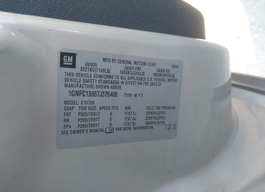 Photo 9 of 2007 Chevrolet Tahoe LS (VIN 1GNFC13067J376488)