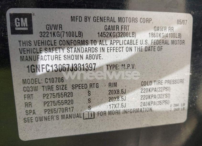 Photo 9 of 2007 Chevrolet Tahoe LT (VIN 1GNFC13067J381397)