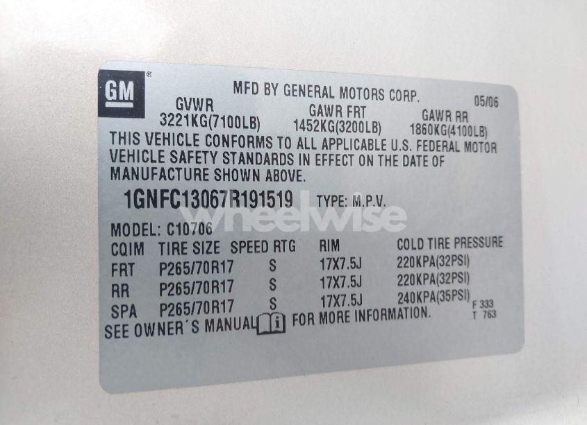 Photo 9 of 2007 Chevrolet Tahoe LT (VIN 1GNFC13067R191519)