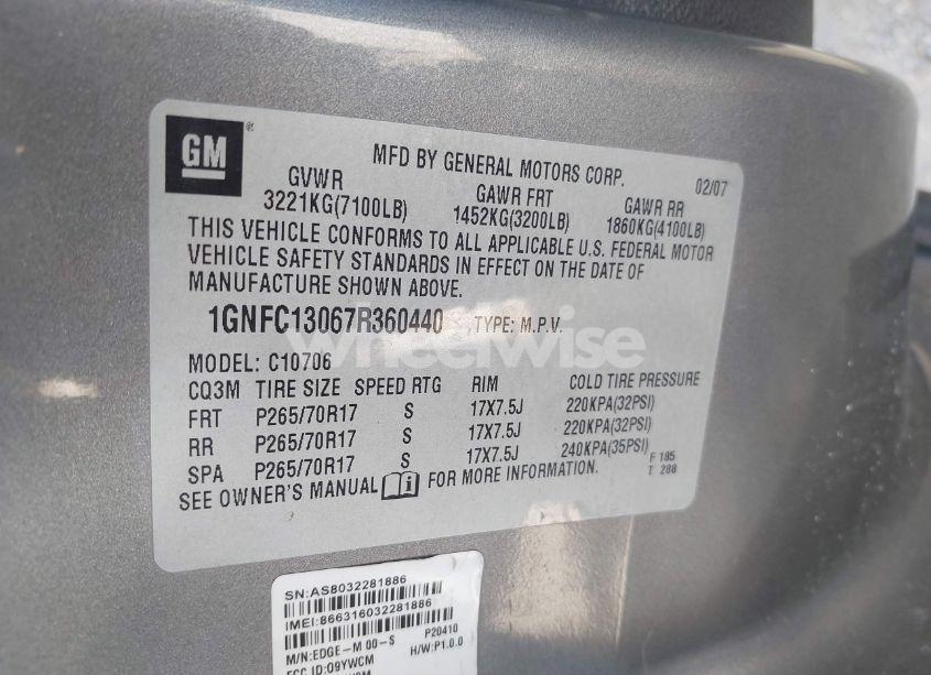 Photo 9 of 2007 Chevrolet Tahoe LS (VIN 1GNFC13067R360440)