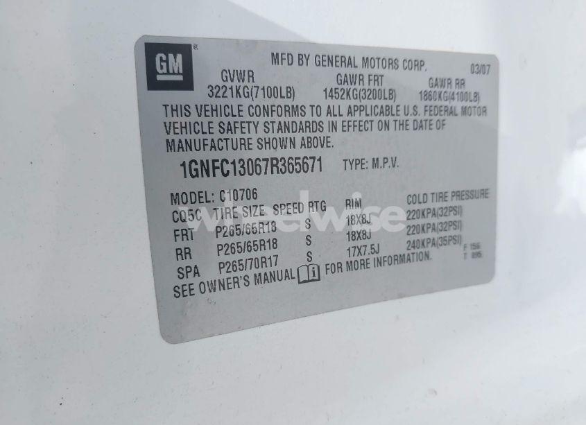 Photo 9 of 2007 Chevrolet Tahoe LT (VIN 1GNFC13067R365671)