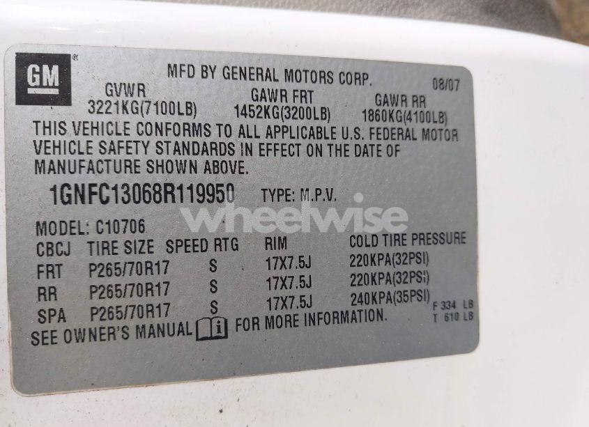 Photo 9 of 2008 Chevrolet Tahoe LT (VIN 1GNFC13068R119950)