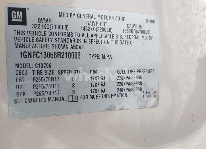 Photo 9 of 2008 Chevrolet Tahoe LT (VIN 1GNFC13068R210006)