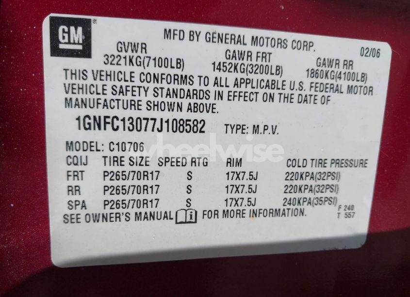 Photo 9 of 2007 Chevrolet Tahoe LT (VIN 1GNFC13077J108582)