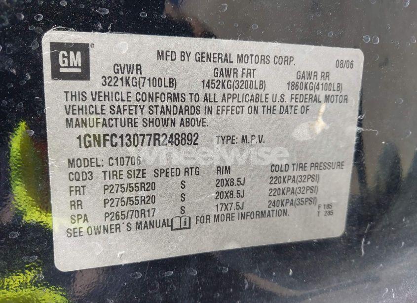 Photo 9 of 2007 Chevrolet Tahoe LT (VIN 1GNFC13077R248892)