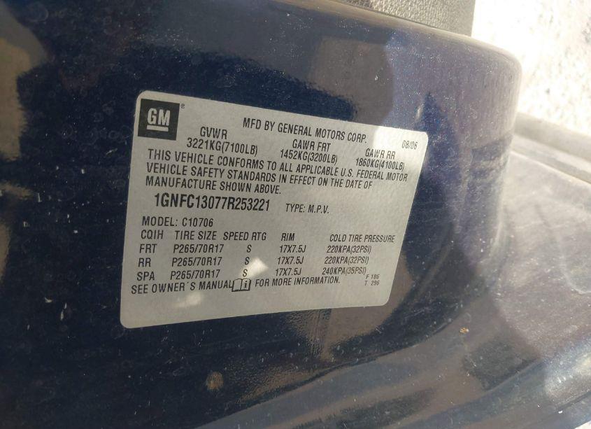 Photo 9 of 2007 Chevrolet Tahoe LS (VIN 1GNFC13077R253221)