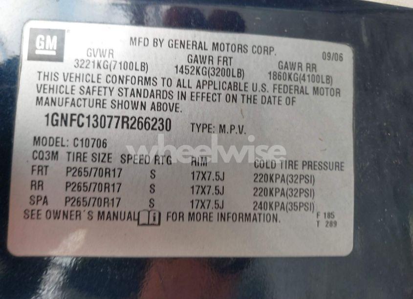 Photo 9 of 2007 Chevrolet Tahoe LS (VIN 1GNFC13077R266230)