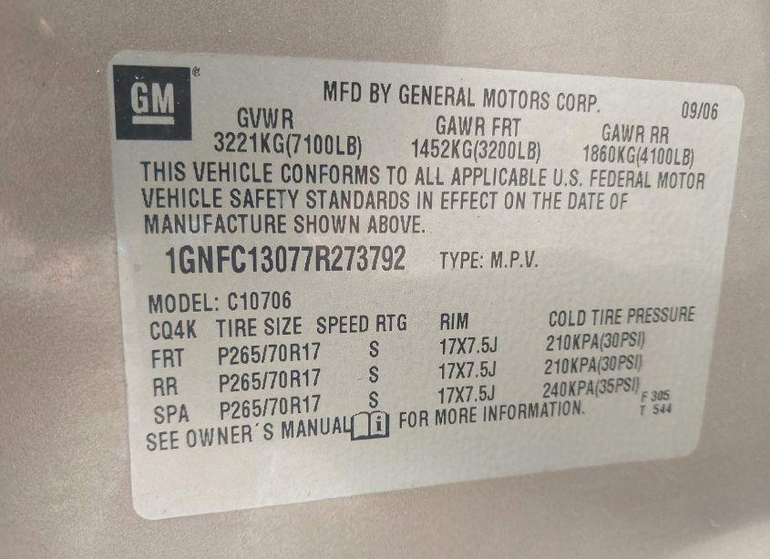 Photo 9 of 2007 Chevrolet Tahoe LT (VIN 1GNFC13077R273792)