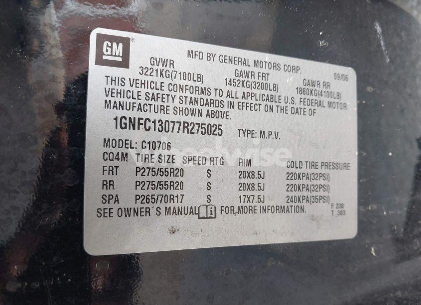 Photo 9 of 2007 Chevrolet Tahoe LTZ (VIN 1GNFC13077R275025)