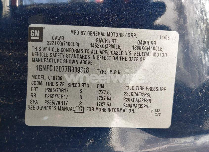 Photo 9 of 2007 Chevrolet Tahoe LS (VIN 1GNFC13077R309318)