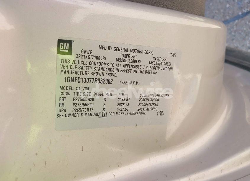 Photo 9 of 2007 Chevrolet Tahoe LT (VIN 1GNFC13077R332002)