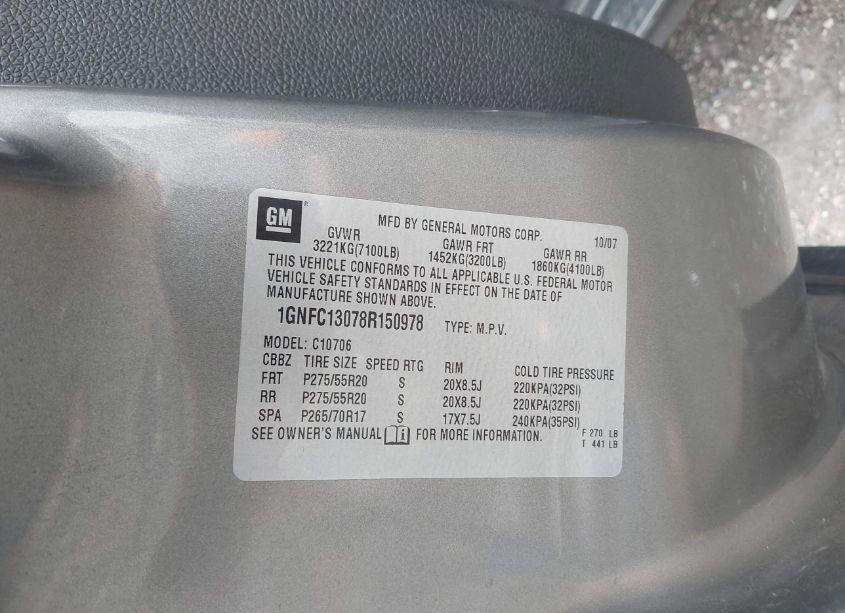 Photo 9 of 2008 Chevrolet Tahoe LT (VIN 1GNFC13078R150978)