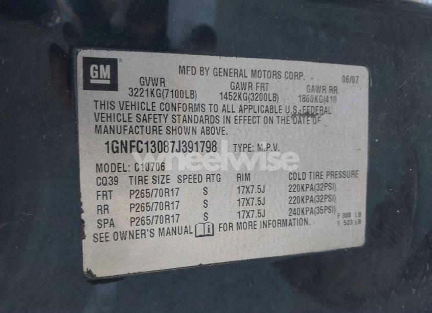 Photo 9 of 2007 Chevrolet Tahoe LT (VIN 1GNFC13087J391798)