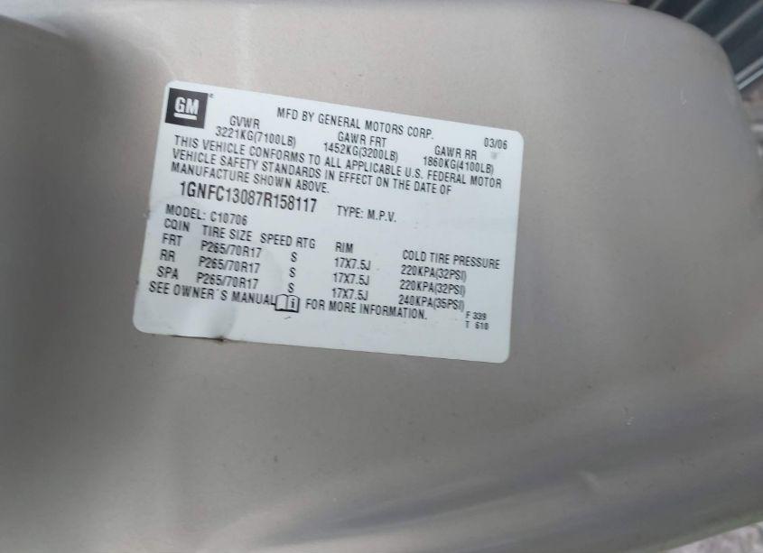 Photo 9 of 2007 Chevrolet Tahoe LT (VIN 1GNFC13087R158117)