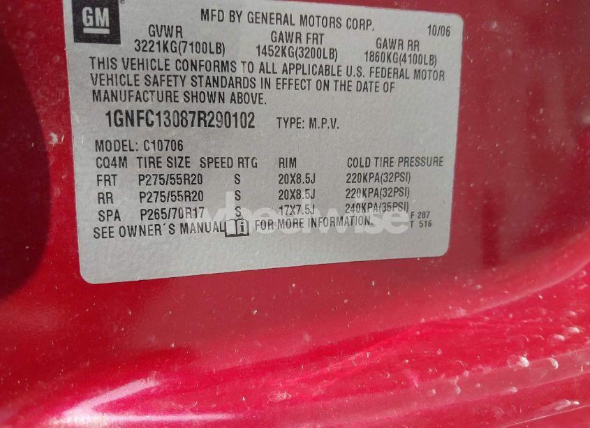 Photo 9 of 2007 Chevrolet Tahoe LT (VIN 1GNFC13087R290102)