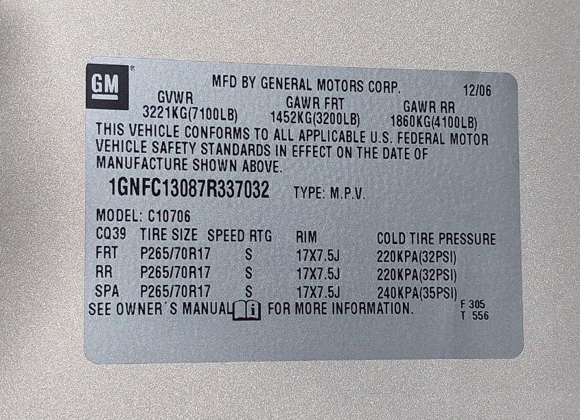 Photo 9 of 2007 Chevrolet Tahoe LT (VIN 1GNFC13087R337032)
