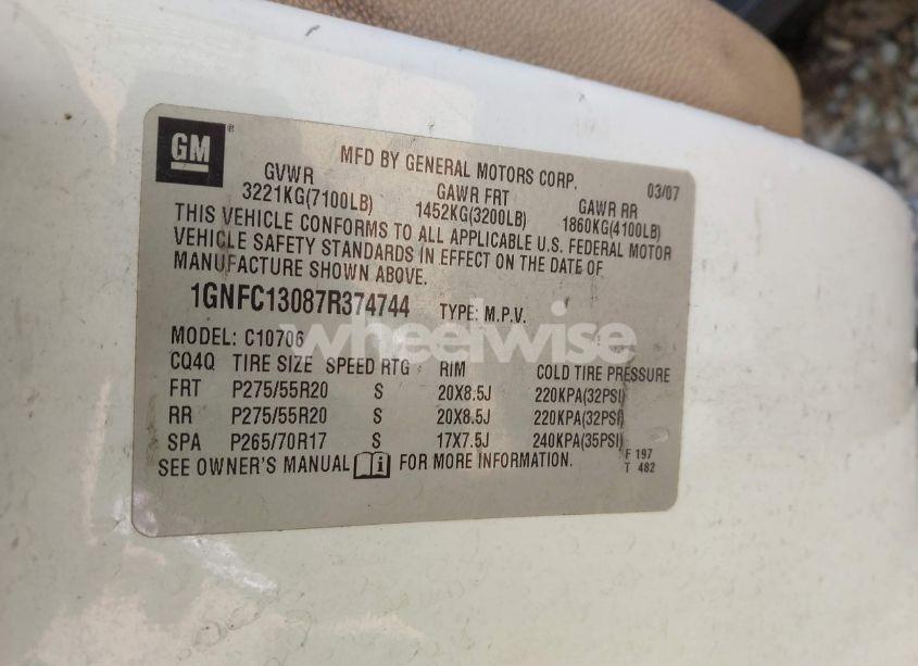 Photo 9 of 2007 Chevrolet Tahoe LT (VIN 1GNFC13087R374744)