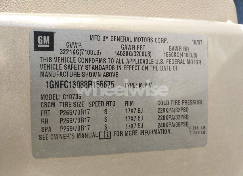 Photo 9 of 2008 Chevrolet Tahoe LT (VIN 1GNFC13088R156675)