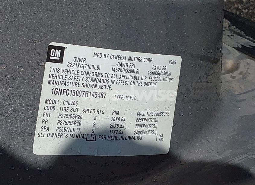 Photo 9 of 2007 Chevrolet Tahoe LT (VIN 1GNFC13097R145487)