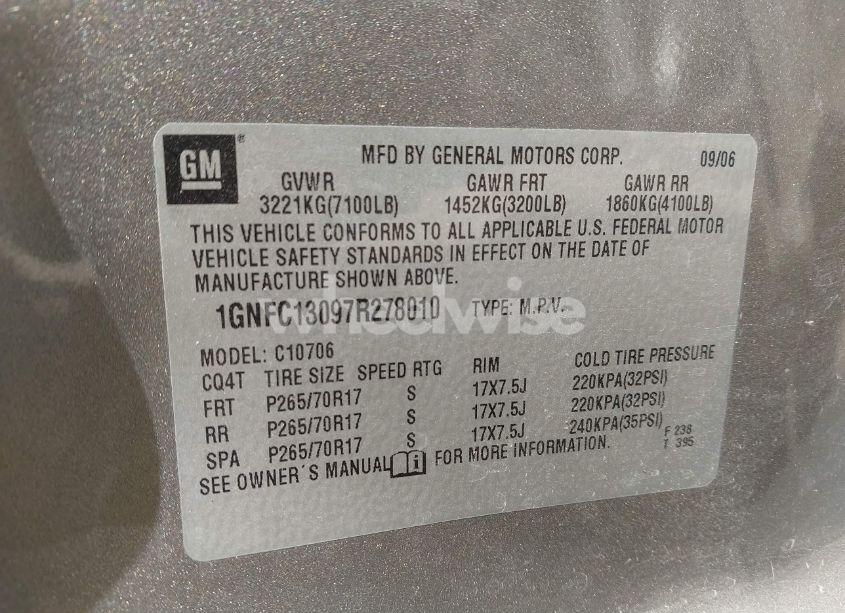 Photo 9 of 2007 Chevrolet Tahoe LT (VIN 1GNFC13097R278010)