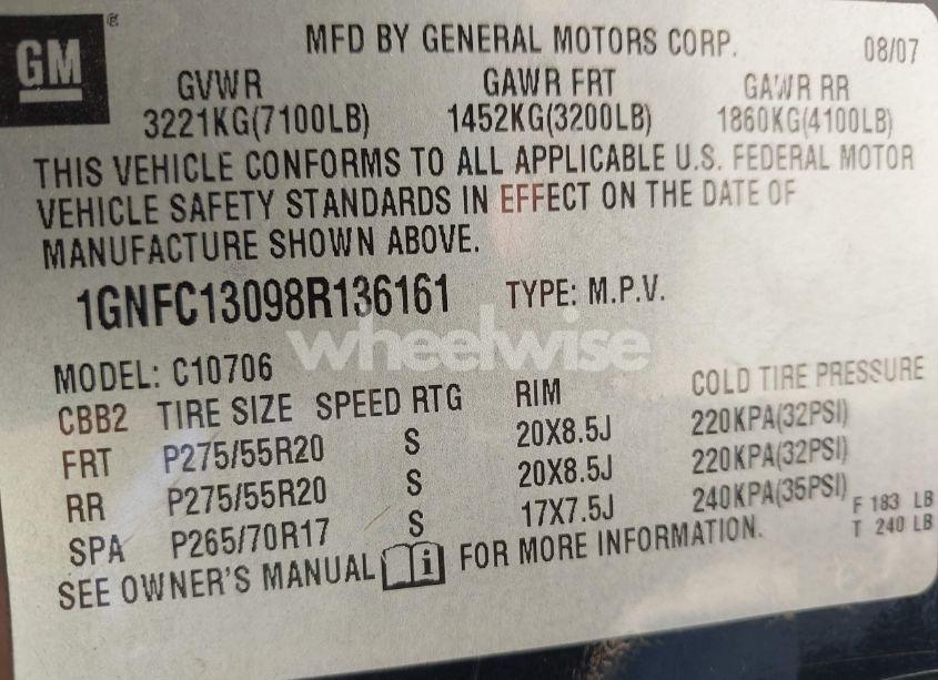 Photo 9 of 2008 Chevrolet Tahoe LTZ (VIN 1GNFC13098R136161)