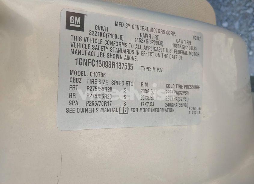 Photo 9 of 2008 Chevrolet Tahoe LT (VIN 1GNFC13098R137505)