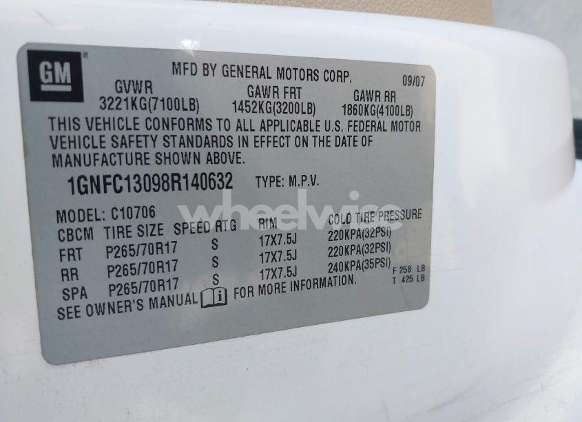 Photo 9 of 2008 Chevrolet Tahoe LT (VIN 1GNFC13098R140632)