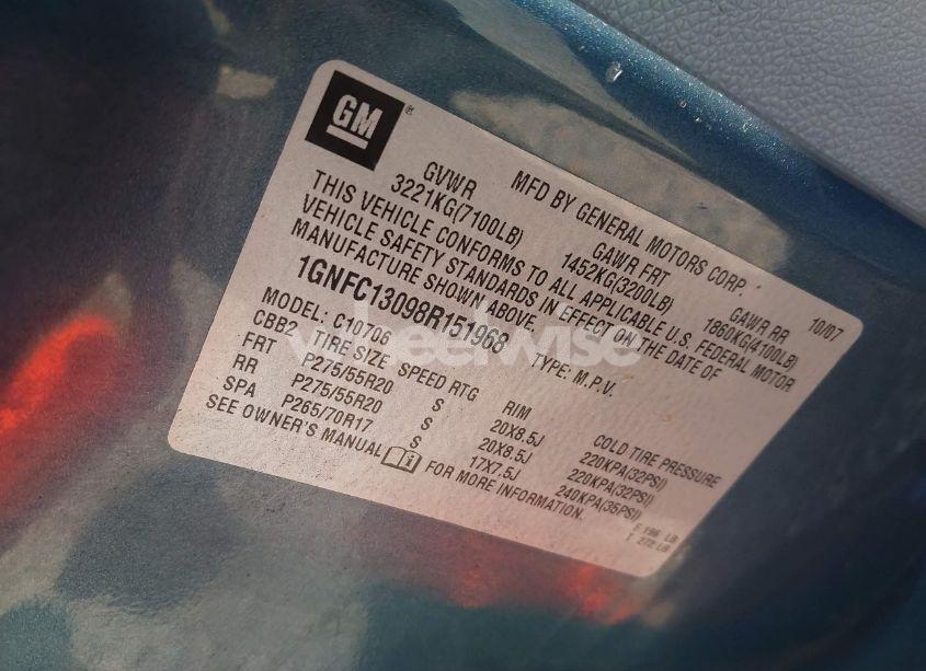 Photo 9 of 2008 Chevrolet Tahoe LT (VIN 1GNFC13098R151968)